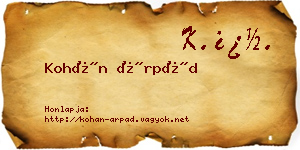 Kohán Árpád névjegykártya