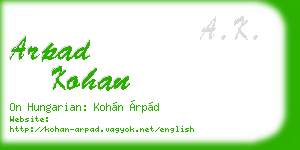 arpad kohan business card